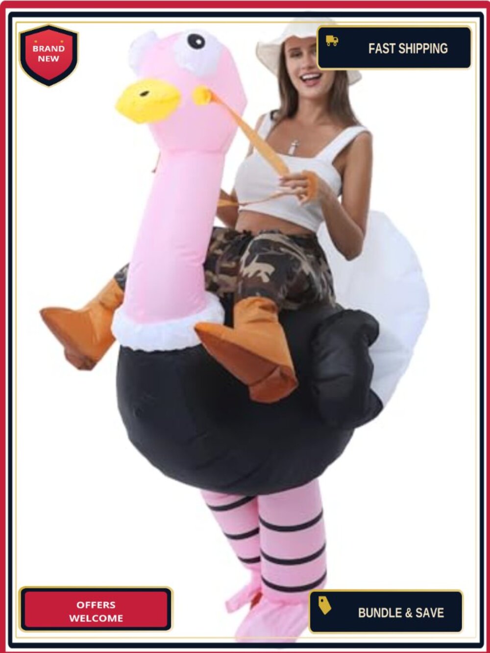 Inflatable Ostrich Costume Funny Riding Blow Up Suit Halloween Cosplay